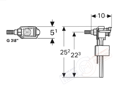 Боковой впускной 3\8" клапан Impuls333 GEBERIT бачка унитаза \ инсталяции