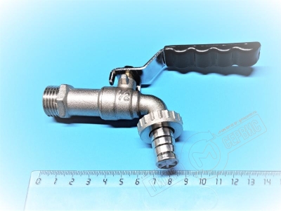 Латунный кран 1/2 шаровый водоразборный с изливом под шланг 14мм для полива, GH
