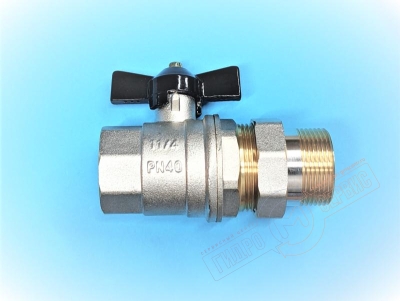 Кран шаровый 1" 1/4 B-H с накидной гайкой короткая ручка 818g, GH - нзкз