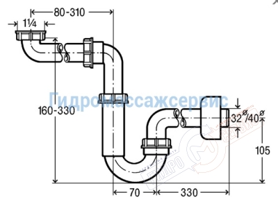 U-образный компактный сифон для раковины G 1 1/4 х 40мм, VIEGA U-образный компактный сифон для раковины G 1 1/4 х 40мм, VIEGA