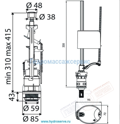 Механизм слива арматуры бачка унитаза Ideal Standard с кнопкой хром и клапаном налива, Ideal Standard Механизм слива арматуры бачка унитаза Ideal Standard с кнопкой хром и клапаном налива, Ideal Standard