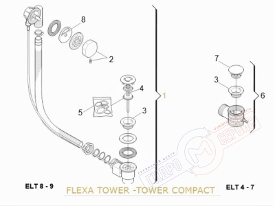 FLEXA TOWER 233245130 Слив-перелив душ. поддона Jacuzzi ELT8-9 бел. (старый код 233245051)