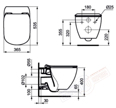 КОМПЛЕКТ: Ideal Standard Tesi T007901 Подвесной унитаз + Крышка тонкая дюропласт T352801