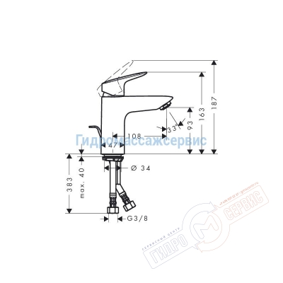Смеситель для раковины Hansgrohe Logis 71102000 с донным клапаном