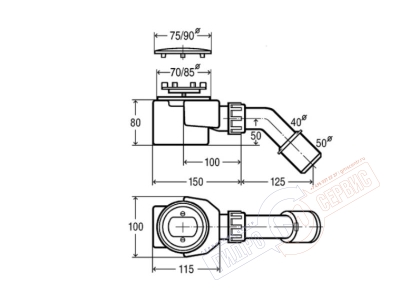 DOMOPLEX Сифон D=52\75mm Viega для поддона душевой кабины DOMOPLEX Сифон D=52\75mm Viega для поддона душевой кабины