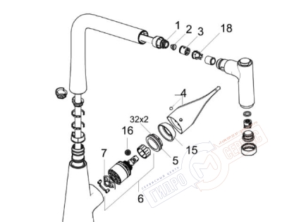 Лейка кухонного смесителяой стойки Metris HANSGROHE 14820XXX