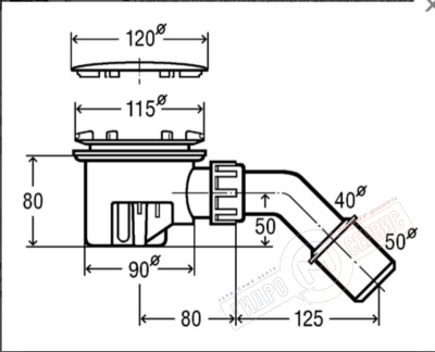 Сифон D=90mm Хром для поддона душевой кабины, Viega