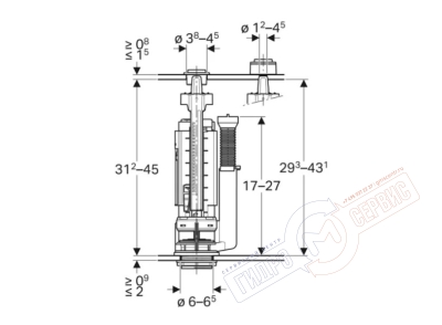 Клапан двойного слива Geberit 290 унитаза, в сборе с кнопкой хром