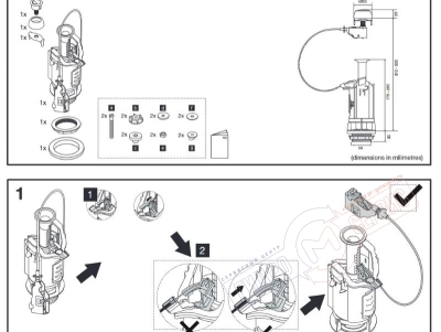 Механизм двойного слива бачка унитаза с кнопкой Хром 16-60мм и тросовым приводом, OLI Atlas Cable