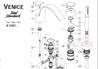 Ручка переключателя душ-излив набортного смесителя ARTEFAKT ванны Идеал Стандард