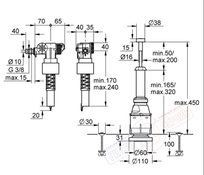 Механизм 085 слива унитаза хром Grohe Механизм 085 слива унитаза хром Grohe