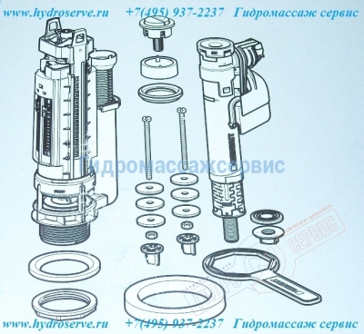 290-360 Механизм слива унитаза в сборе с 3/8 нижним клапаном налива (аналог Impuls590 /Twico 2)