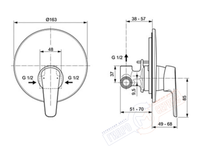 Смеситель для душа хром Ideal Standard A6933AA Tyria встраиваемый