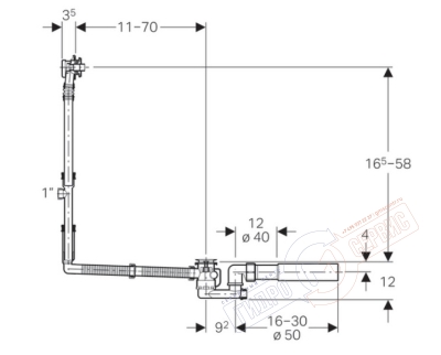 Слив-перелив GEBERIT UNIFLEX для больших ванн, удлинненный, хром