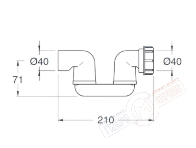 Сифон с 2-м шарниром 40х40*1"1/2 для спец слива гидромассажной ванны для ремонта ванн джакузи