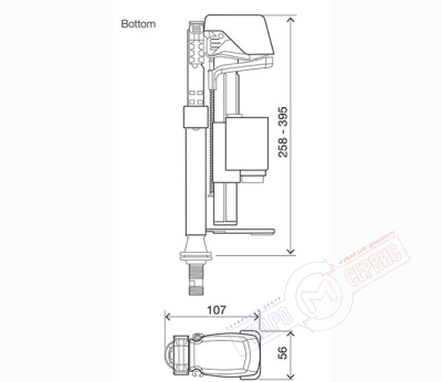 Впускной клапан 3\8" бачка унитаза, нижний OLI Azor